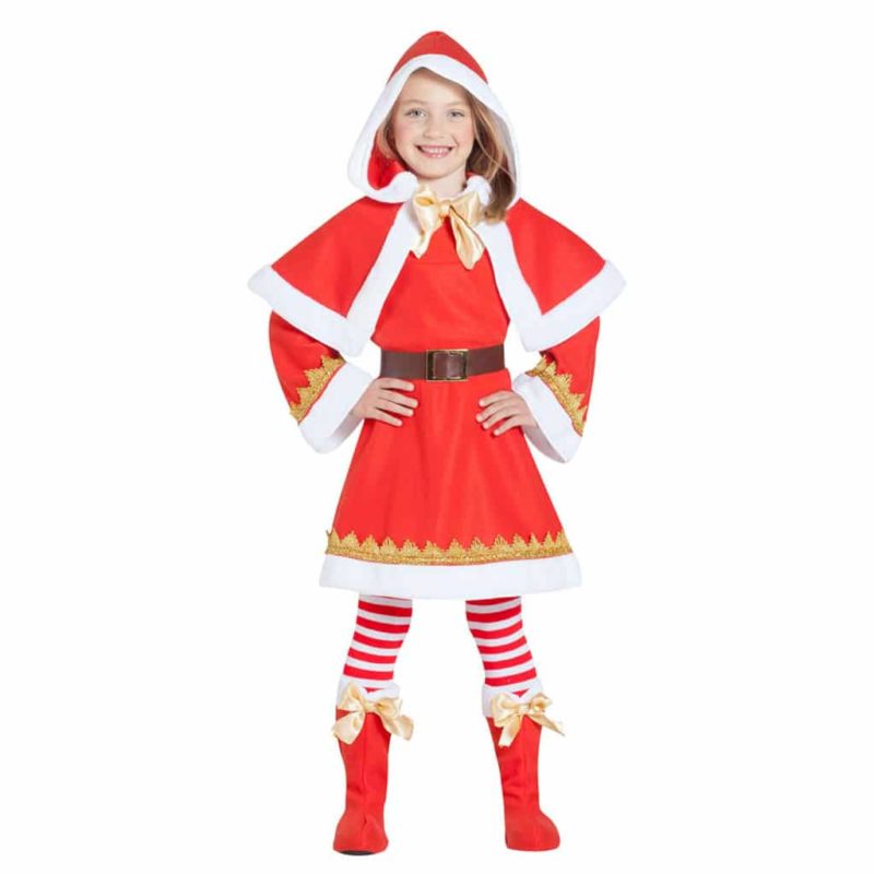 Costume da Babbo Natale per Bambina con Mantello e Cappuccio